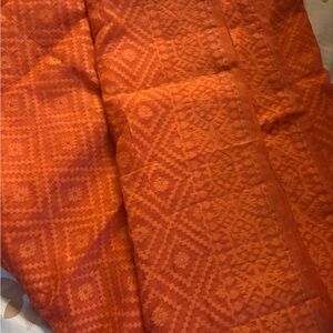 Vibrant Orange Dhakai Jamdani drape saree